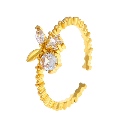 Fashion creative cherry ring femininity niche design micro-inlaid zircon geometric opening index finger ring