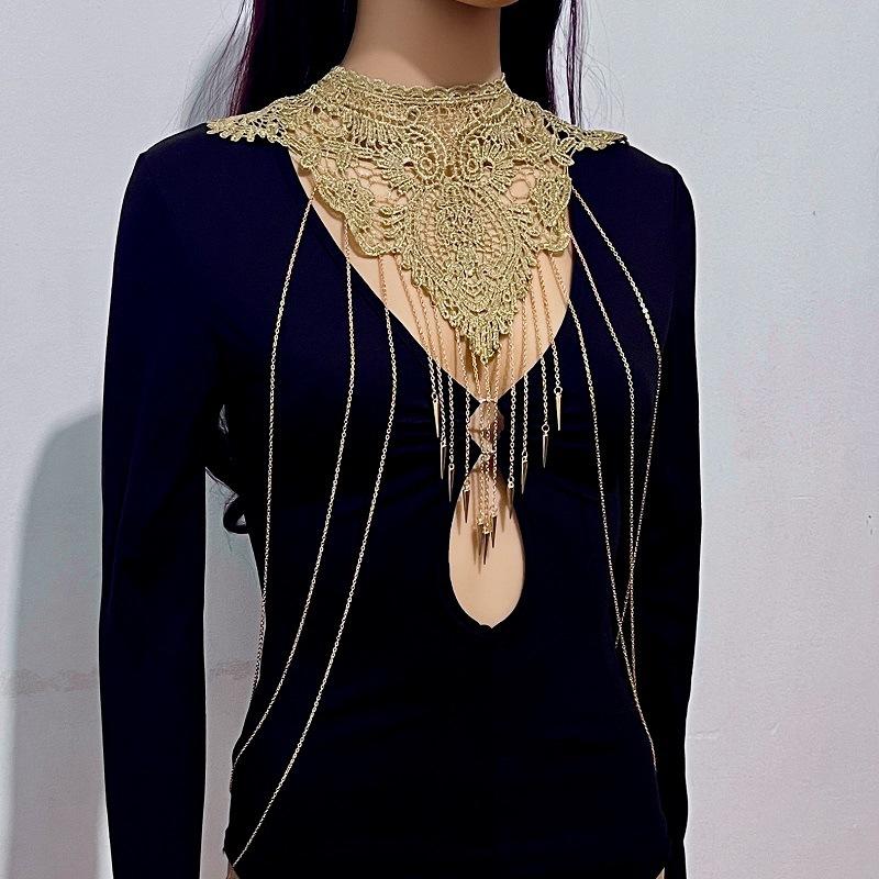 Goth Ethnic Tassel Necklace Sexy Lace Lace False Collar Women Beach Bikini Body Chain