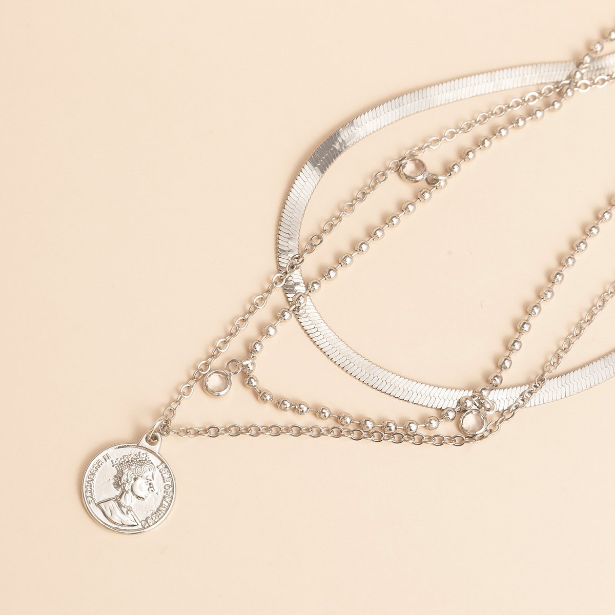 Jewelry Simple Round Bead Snake Bone Chain Necklace Retro Portrait Multi-layer Embossed Imitation Crystal Necklace