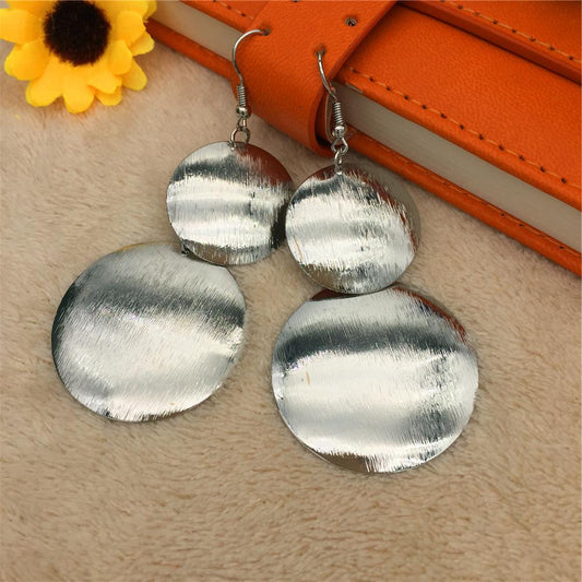 Metal disc round surface frosted earrings simple girl heart popular earrings