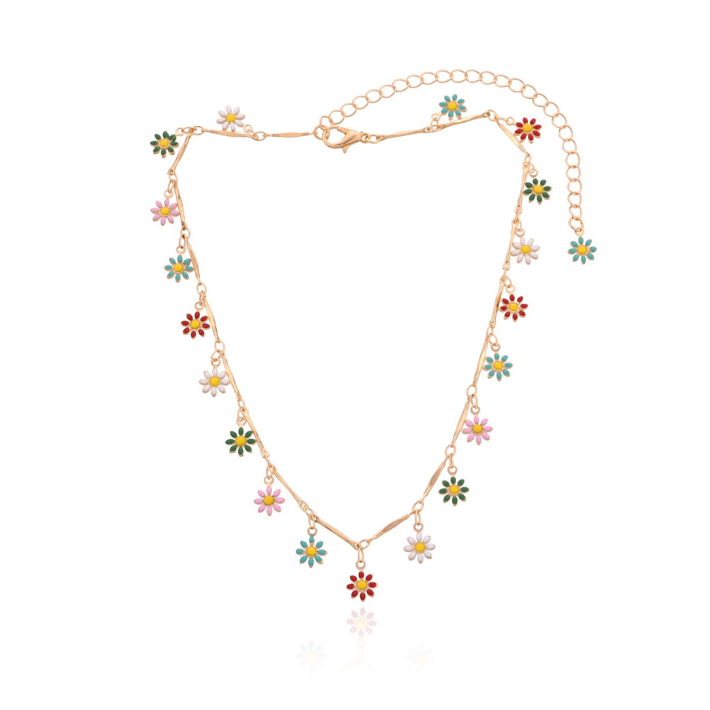 Jewelry Straight Tube Handmade Chain Flower Necklace Female Fashion Temperament Simple Painted Small Flower Necklace