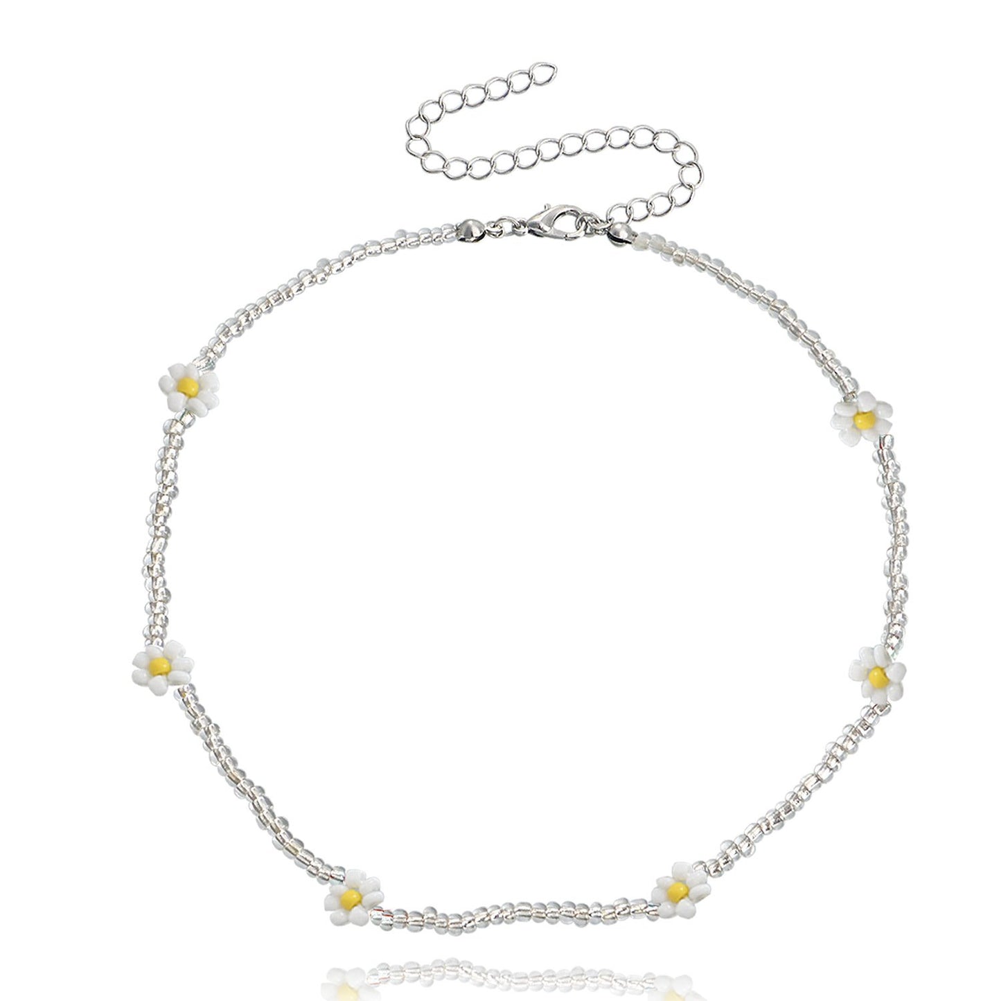 Necklace Jewelry Bohemian Transparent White Rice Beads Colorful Daisy Flower Necklace Necklace Female Niche Design