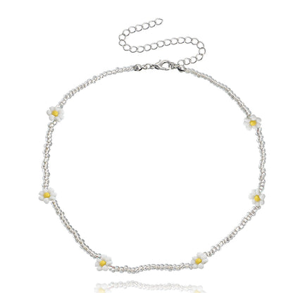 Necklace Jewelry Bohemian Transparent White Rice Beads Colorful Daisy Flower Necklace Necklace Female Niche Design