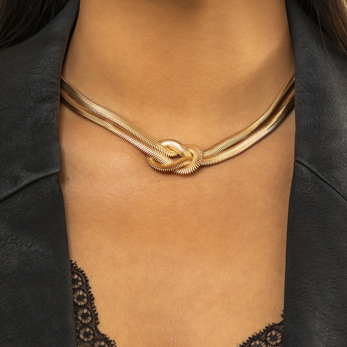 Jewelry metal texture knotted chain necklace female punk hip-hop geometric clavicle necklace