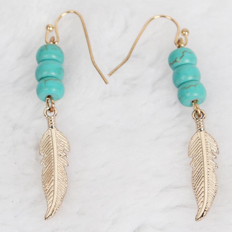 Earhook Simple Personality Feather Earrings Turquoise Beaded Earrings Women