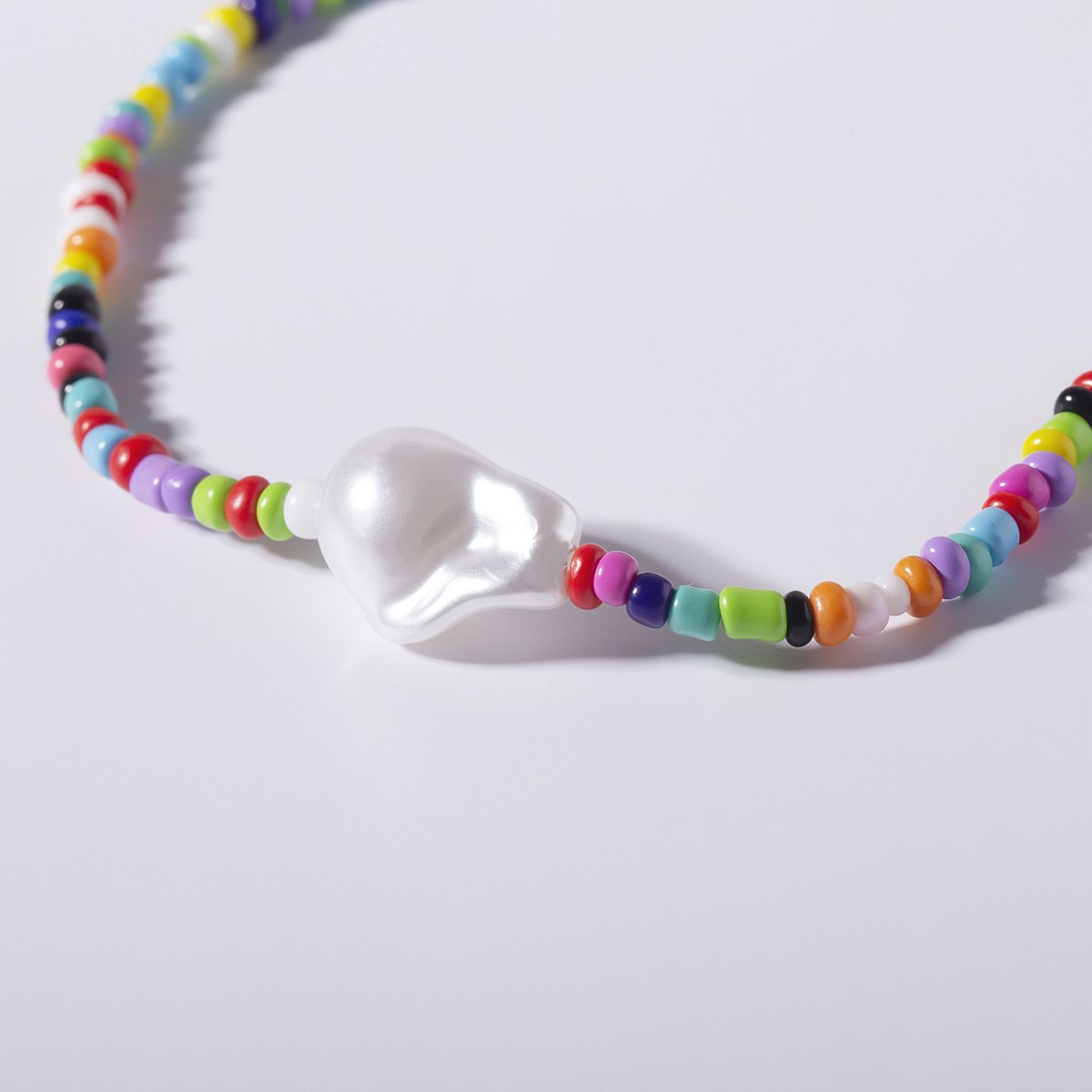 Jewelry Simple Versatile Mixed Color Rice Beads Necklace Baroque Shaped Pearl Single Layer Necklace Women