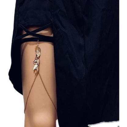 Sexy Simple Beach Tassel Leaf Thigh Chain Female Fashion Elastic Belt Sexy Leg Ring Body Chain Female