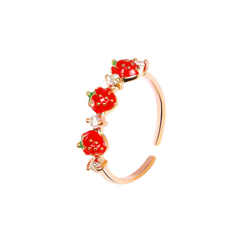 Small fresh cute playful red strawberry ring female simple diamond index finger knuckle ring student