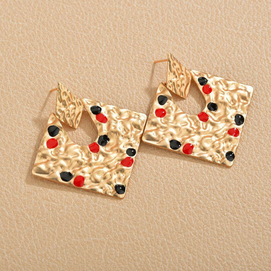INS color drop oil geometric alloy earrings exaggerated simple retro matte French earrings daily women