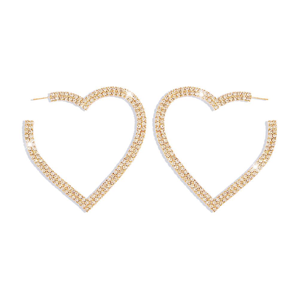 E1254 Fashion Full Diamond Earrings Exaggerated Personality Love Earrings Temperament Sweet Simple Earrings