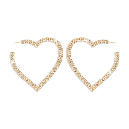 E1254 Fashion Full Diamond Earrings Exaggerated Personality Love Earrings Temperament Sweet Simple Earrings
