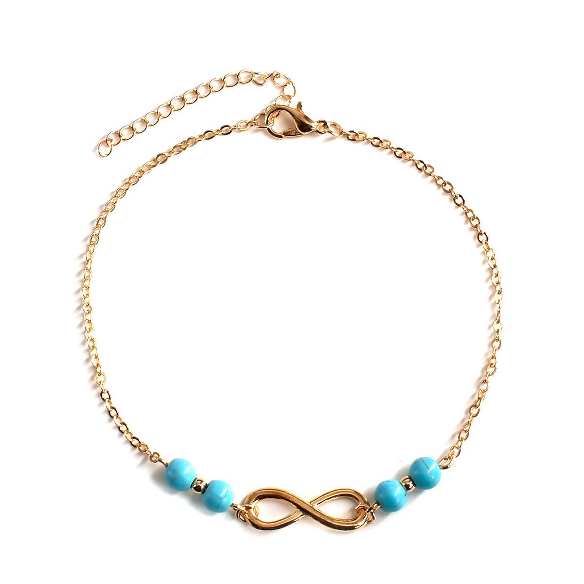 Summer retro grid all-match 8-character turquoise women's bare ankle chain anklet