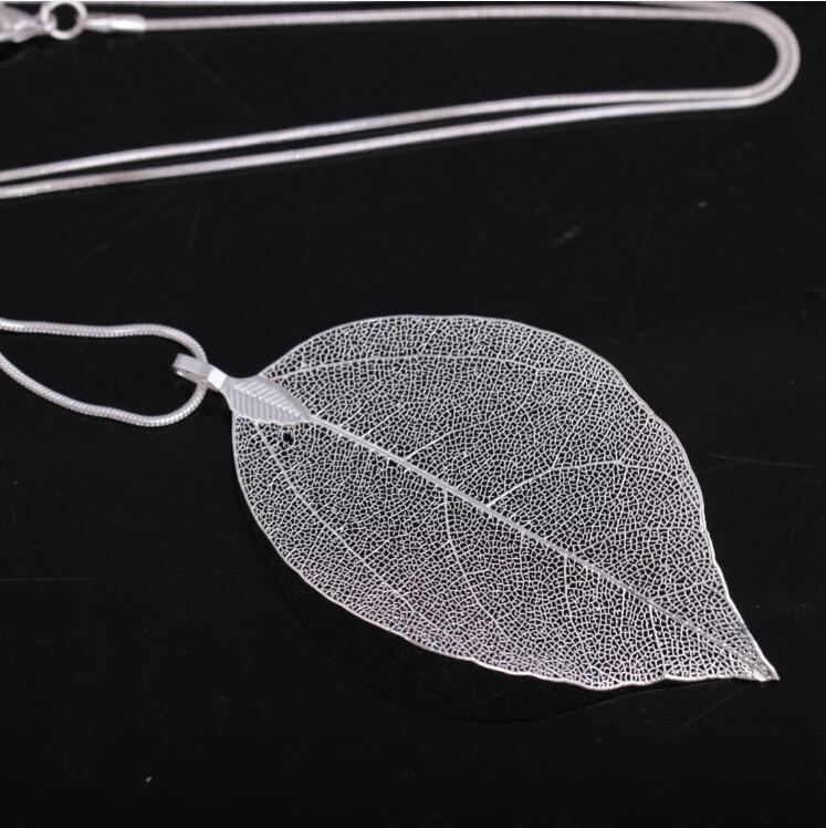 Real leaf specimen necklace fashion simple leaf pendant sweater chain necklace jewelry