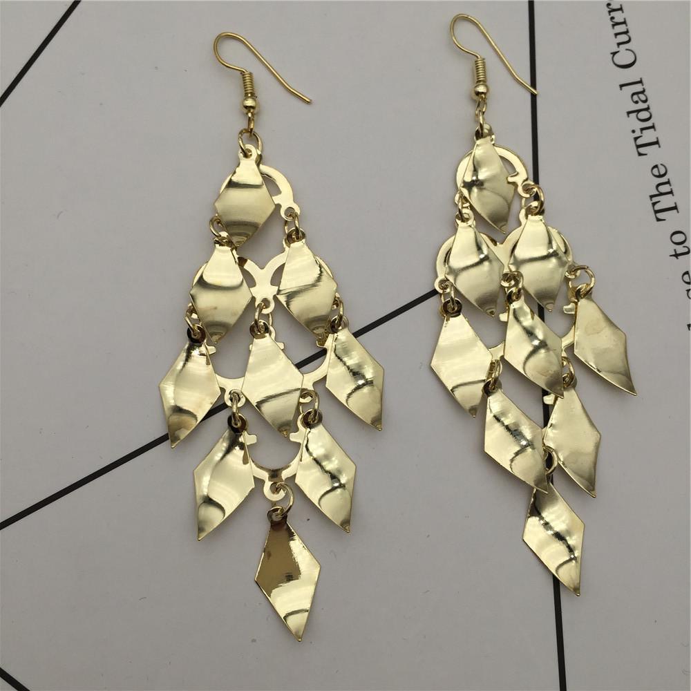 Three-dimensional sequins surface rhombus leaf long earrings metal earrings street stall accessories