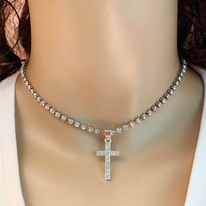 Jewelry Creative Simple Versatile Ins Pendant Full Diamond Cross Short Clavicle Necklace Female