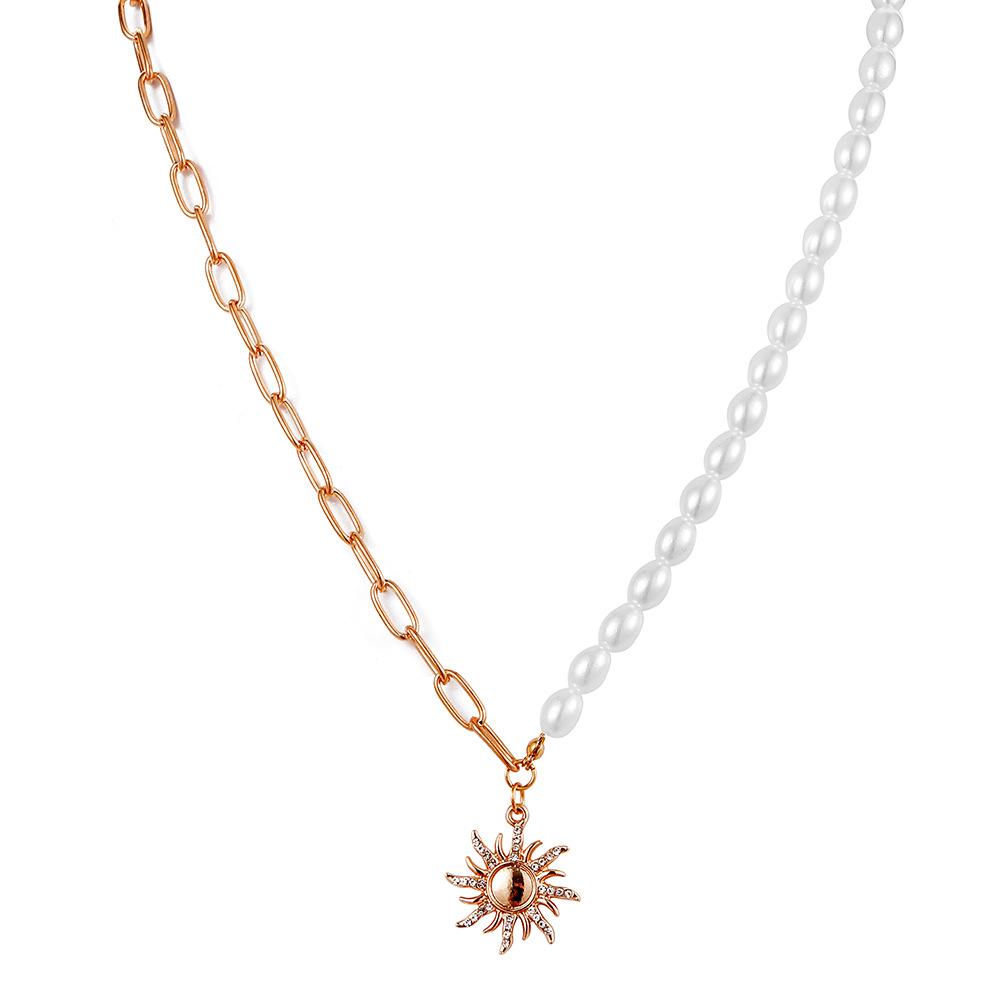 Simple fashion niche design summer ins ladies short choker pearl sun necklace