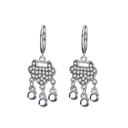 One step one ring safety lock bell earrings women's same style fashion temperament zircon earrings national tide earrings