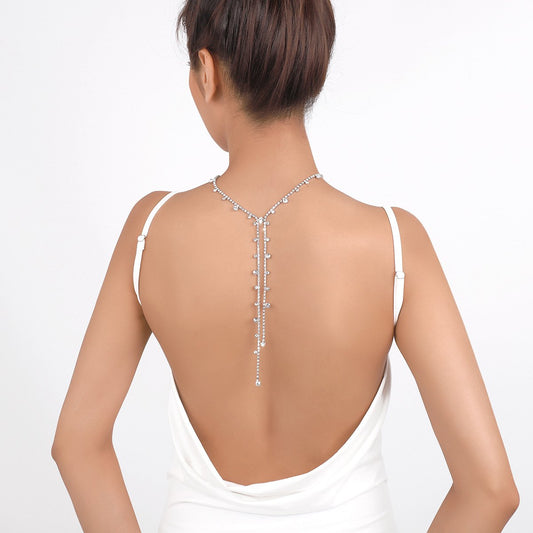 1559 Sexy Personality Long Rhinestone Tassel Necklace Simple Temperament Night Style Fashionable Retro Back Chain