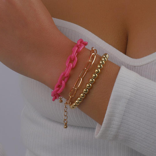 B1689 Jewelry Acrylic Chain Exaggerated Personality Bracelet Beaded Stacked Small Geometric Jewelry