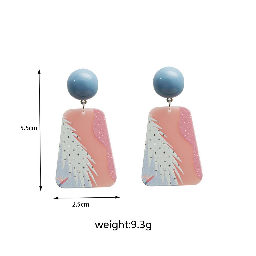 Spring and summer creative 3D printing color three-dimensional pattern geometric earrings temperament printing exaggerated earrings