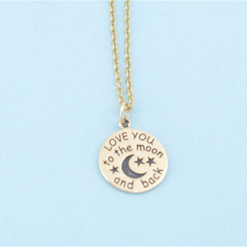 Jewelry Round Cake Drip Oil Loveyoutothemoonandback Star Moon Necklace