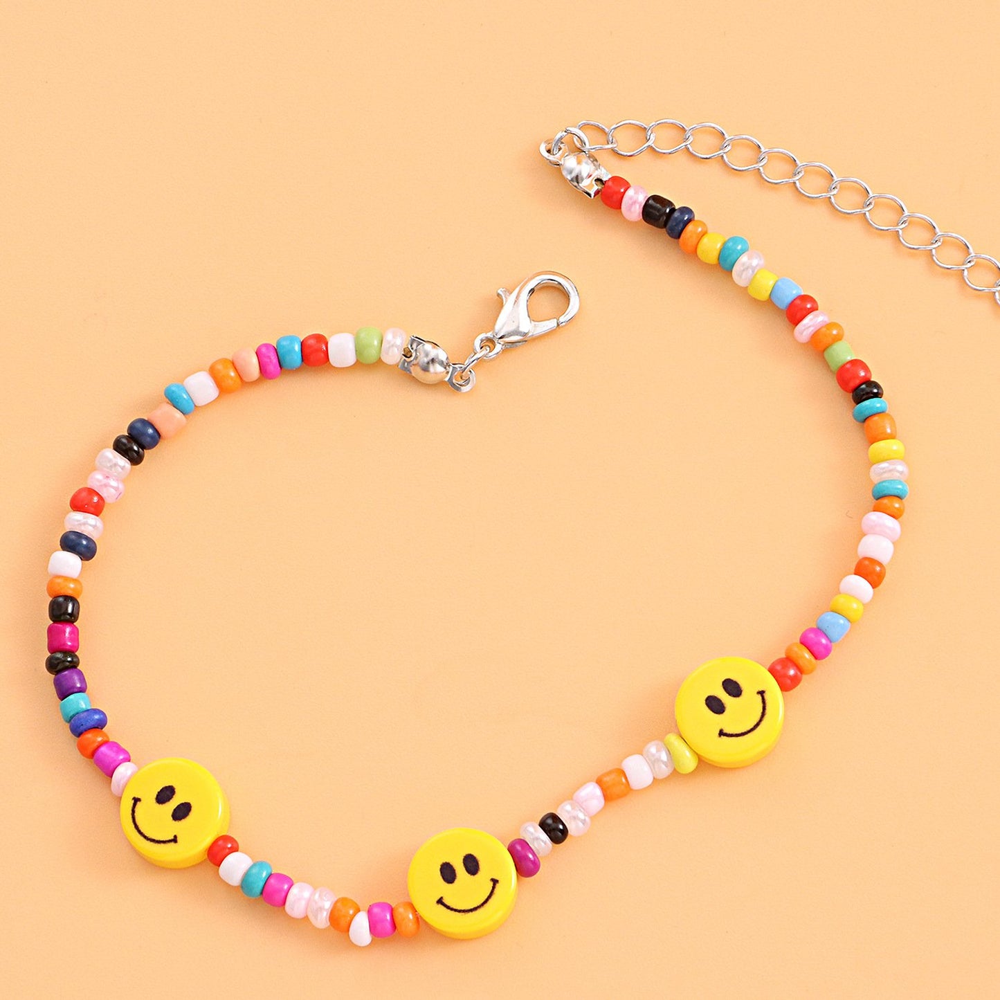 Jewelry Fashion Colorful Rice Beads Yellow Smiley Face Anklet Female Personality Popular Geometric Simple Foot Decoration