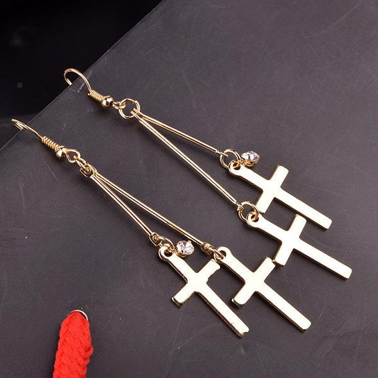 Alloy Simple Cross Earrings With Diamond Earrings Accessories