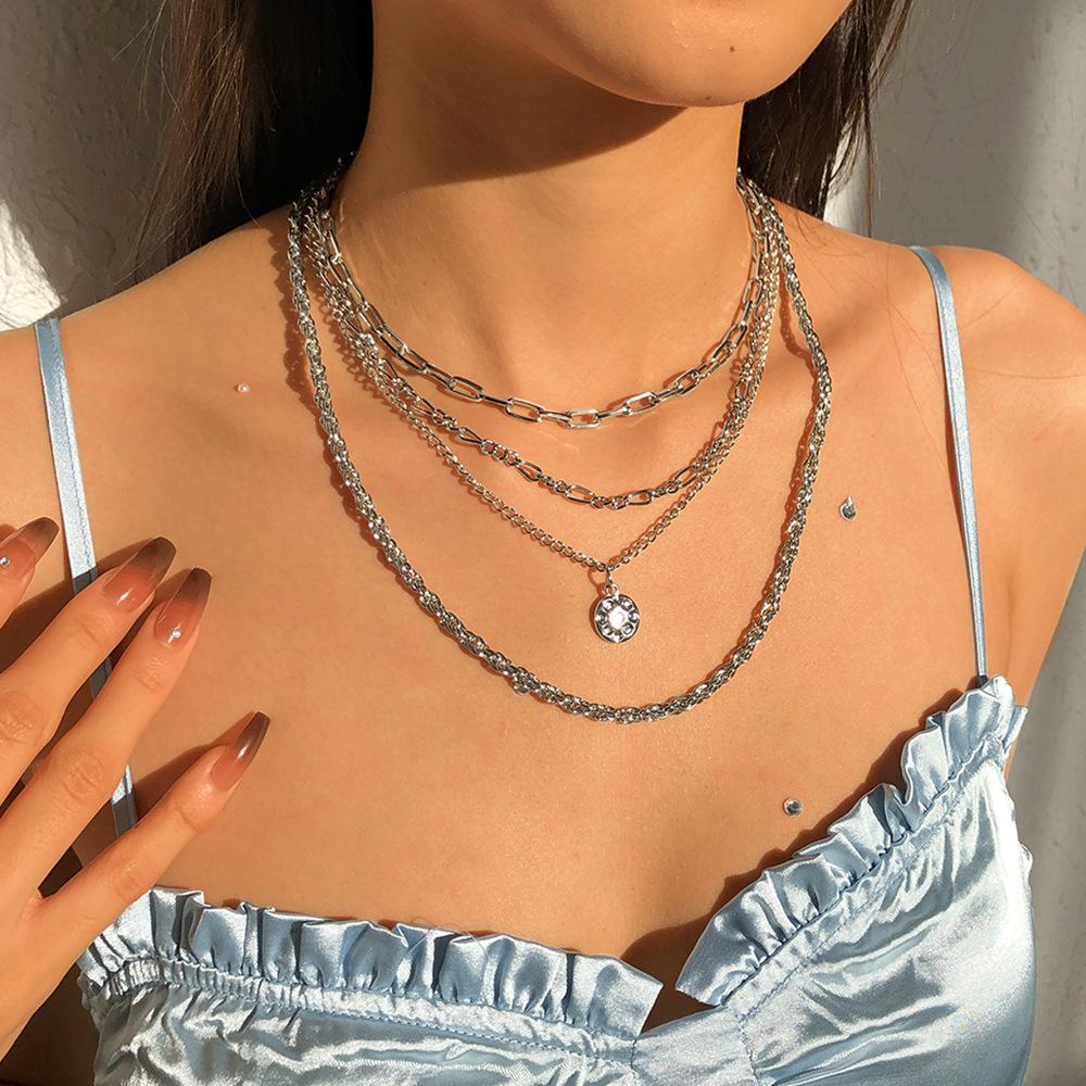 N9325 Punk Chain Necklace Metal Texture Hip-Hop Circle Necklace Fashionable Creative Multilayer Necklace