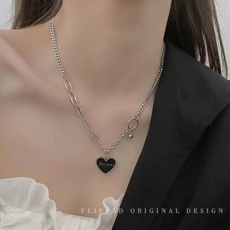 Black love letter pendant necklace women's trendy titanium steel does not fade ins cold hip-hop sweater clavicle chain