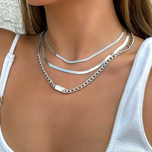 Jewelry Versatile Simple Snake Bone Chain Set Necklace Female Retro Square Cross Chain Necklace