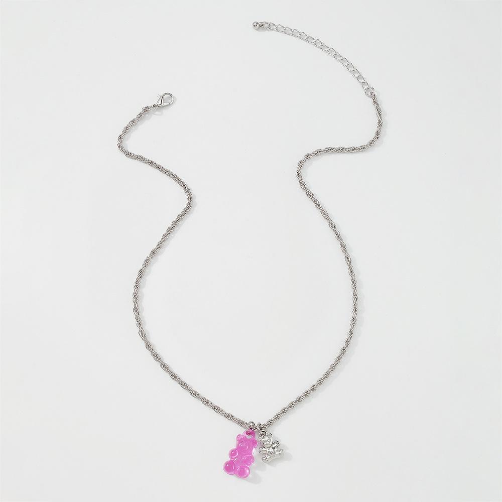 N9666 Jewelry Retro Twist Chain Simple Necklace Resin Alloy Cute Sweet Bear Necklace