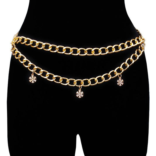 Jewelry Christmas Double Snowflake Pendant Waist Chain Versatile High-end Sense Chain Slim Body Chain