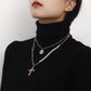 Explosive Necklace Fashion Personality Design Double Stacked Clavicle Chain Pearl Stitching Cross Sweater Chain