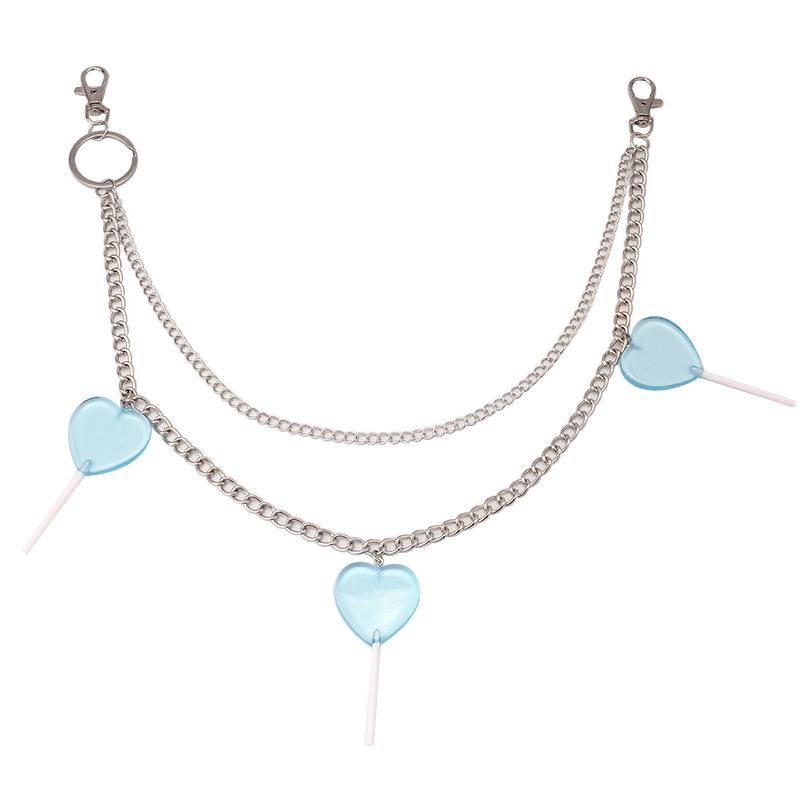 Hip Hop Acrylic Heart Lollipop Pendant Waist Chain Fashion Cool Metal Double Pants Chain