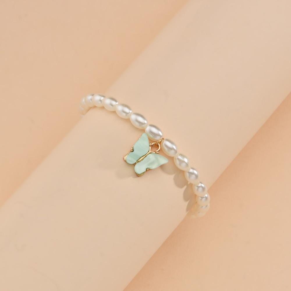 Fashion Plate Alloy Butterfly Pendant Bracelet Simple Imitation Pearl Bracelet Hand Decoration