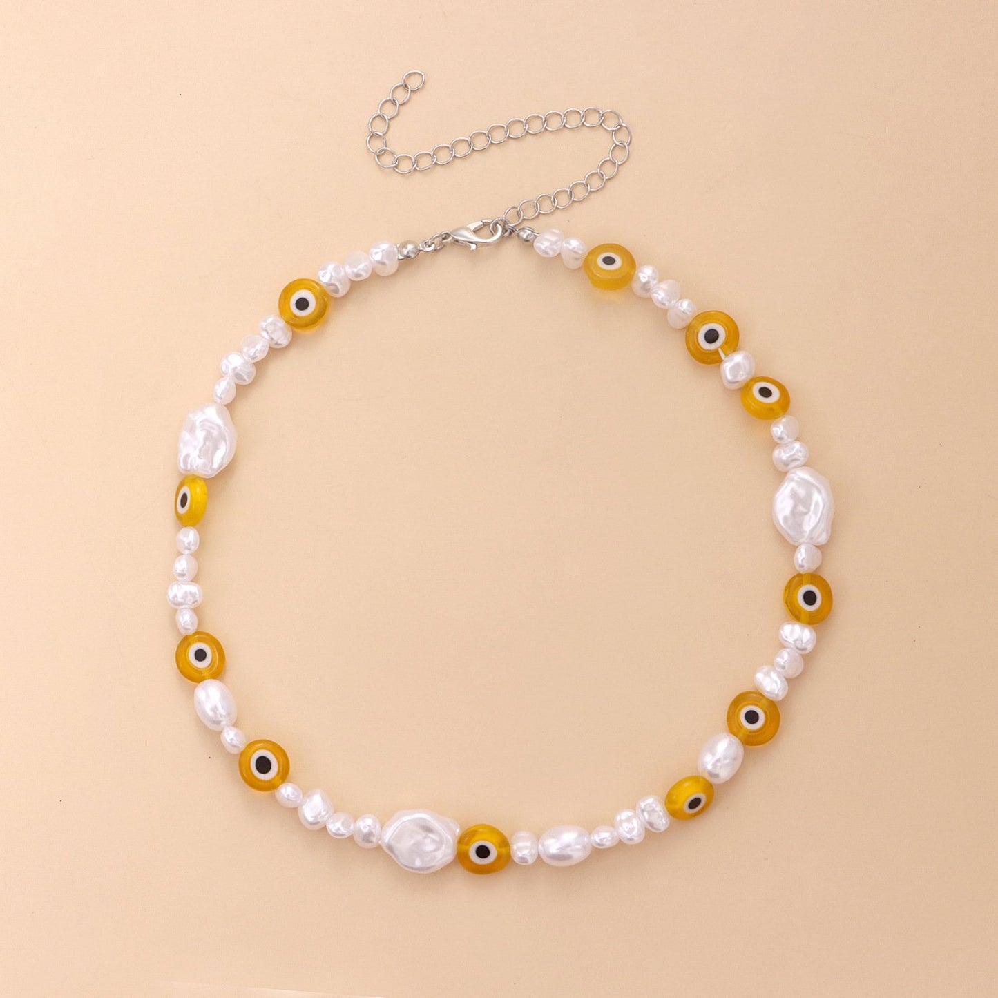 Jewelry simple and irregular pearl eye necklace personality trendy color devil's eye necklace