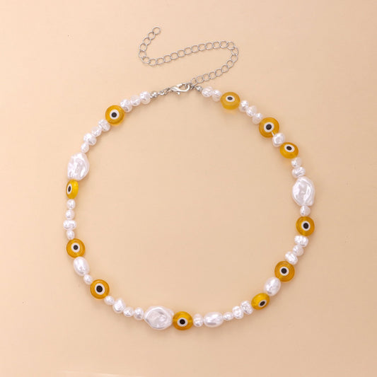 Jewelry simple and irregular pearl eye necklace personality trendy color devil's eye necklace