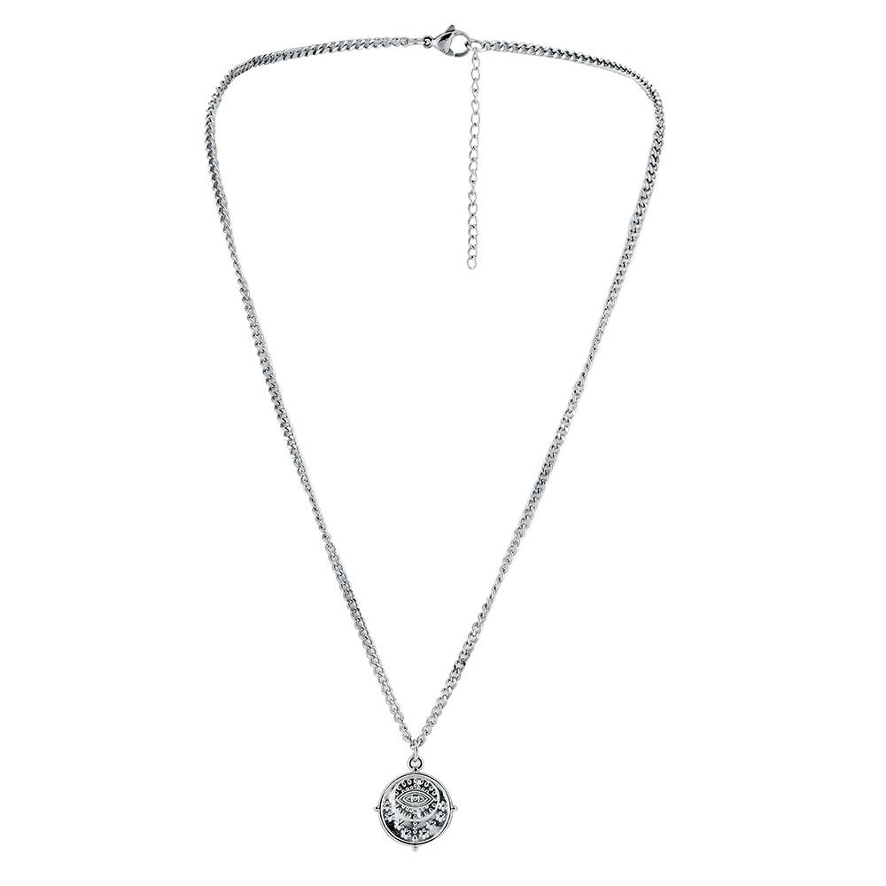 Personality Men's Fashion Punk Fashion Casual Street Stainless Steel Simple Eyes Coin Necklace Necklace