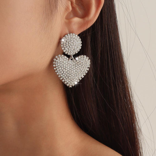 E129 Exaggerated night earrings full of diamonds love personality geometric earrings retro temperament light luxury earrings