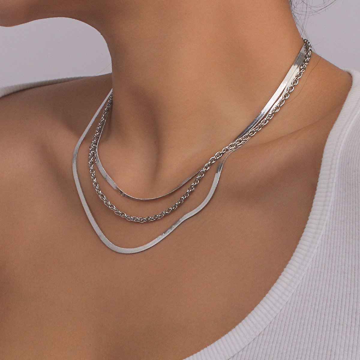N1142 Simple multi-layer snake bone necklace retro punk metal necklace cold geometric temperament necklace