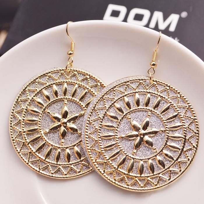 Palace Exaggerated Retro Hollow Flower Earrings Round Frosted Earrings