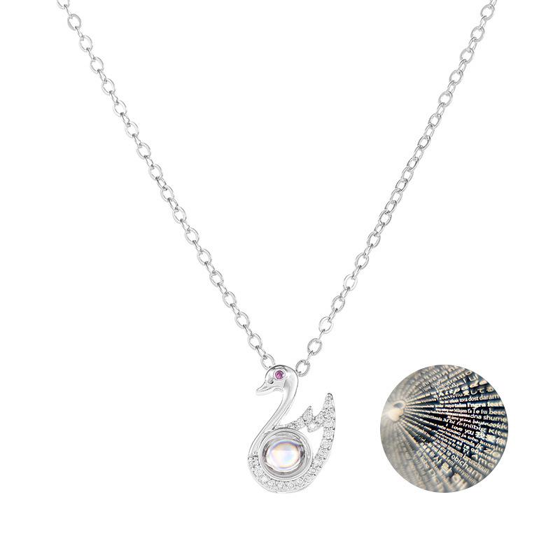One hundred languages of the same style I love you necklace copper micro-inlaid zircon big belly swan pendant