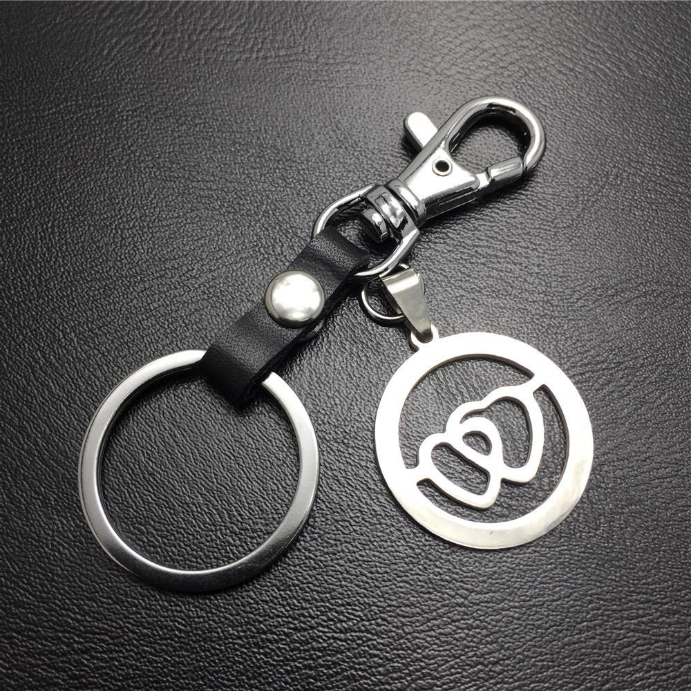Double Heart Titanium Steel Pendant Leather Keychain Bag Luggage Tag Logo Couple Gift