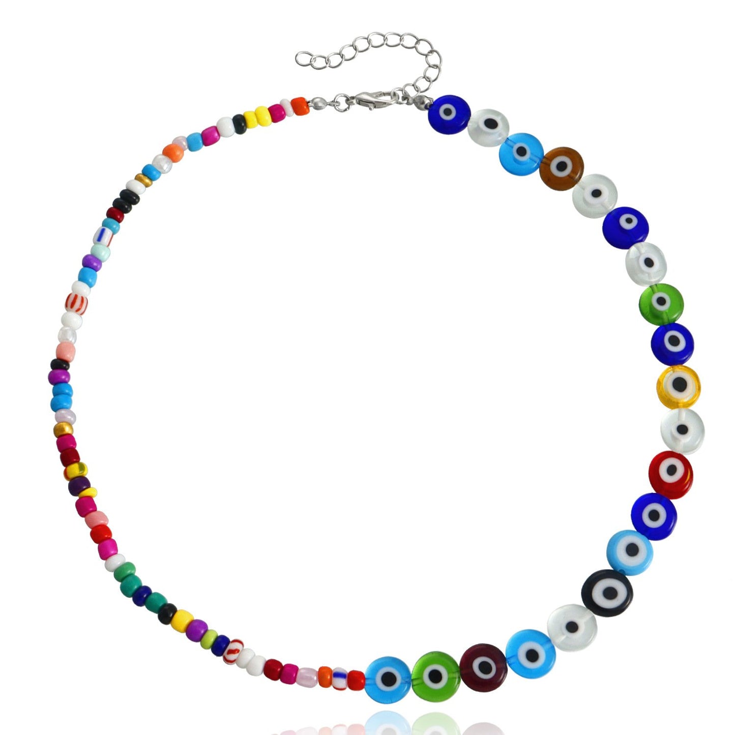 Jewelry colorful glass beads devil's eye rice bead necklace necklace cool niche design sense necklace