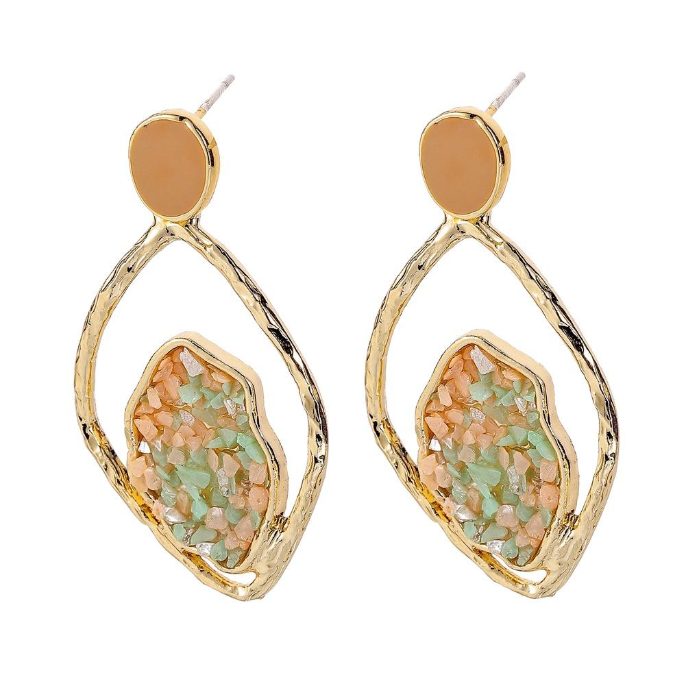 Light luxury leaf hollow out broken diamond drop oil earring temperament small fresh earring personality simple earrings jewelry