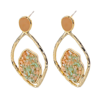 Light luxury leaf hollow out broken diamond drop oil earring temperament small fresh earring personality simple earrings jewelry