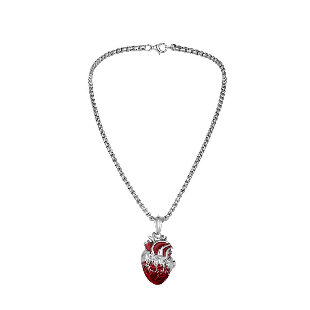 Simple Fashion Silver Pendant Chain Retro Personality Versatile Can Open Red Heart Luminous Single Men's Items