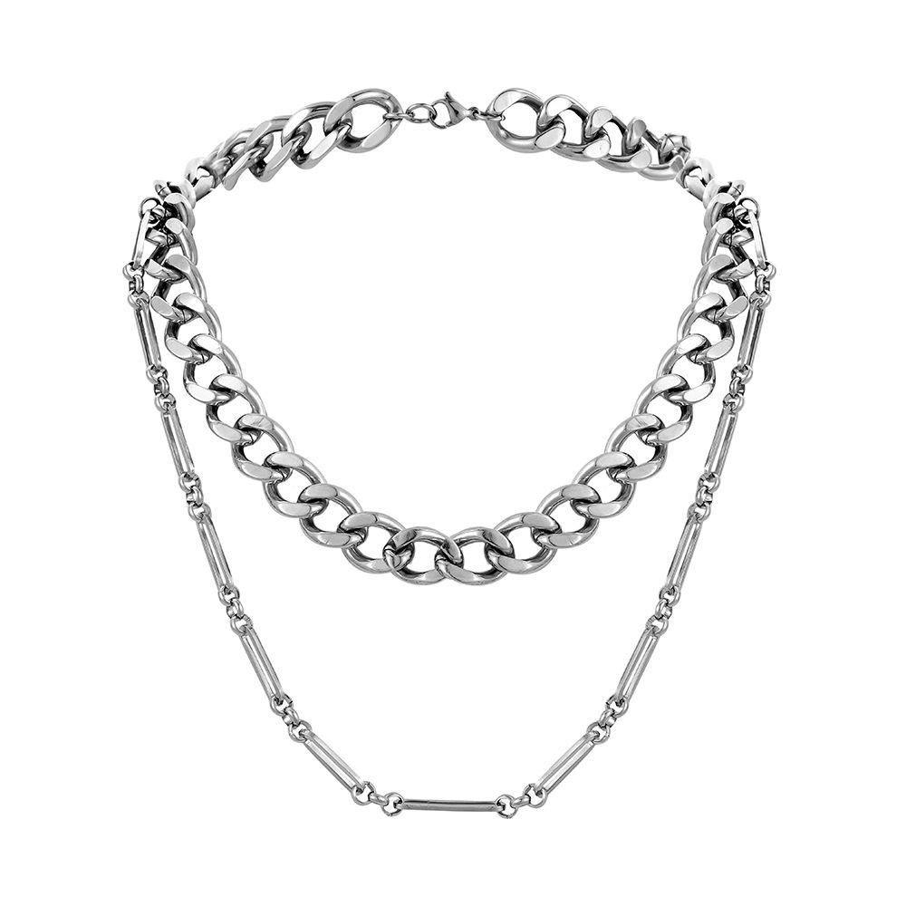 Hip Hop Rock Stainless Steel Double Thick Chain Necklace Titanium Steel Geometric Cuban Chain Exaggerated Domineering Necklace Men