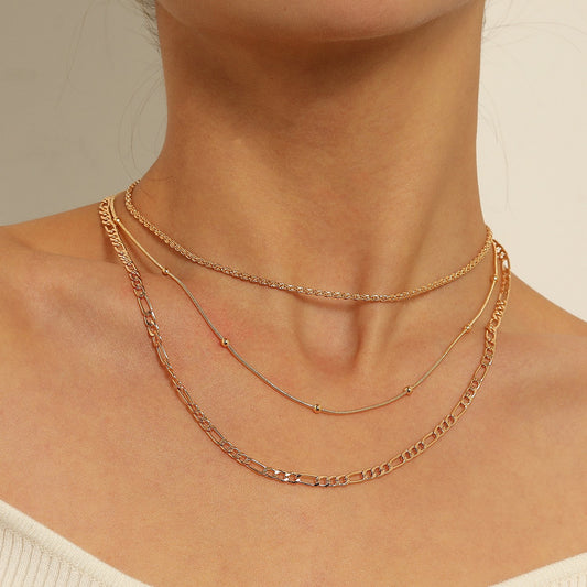 Jewelry multi-element temperament round bead snake bone necklace punk multi-layer fashion metal chain necklace