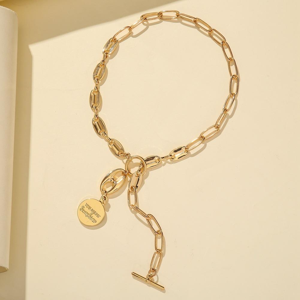 Dongdaemun Trend Round Card English Alphabet Pendant Clavicle Chain Creative Pig Nose Chain Fashion OT Buckle Necklace